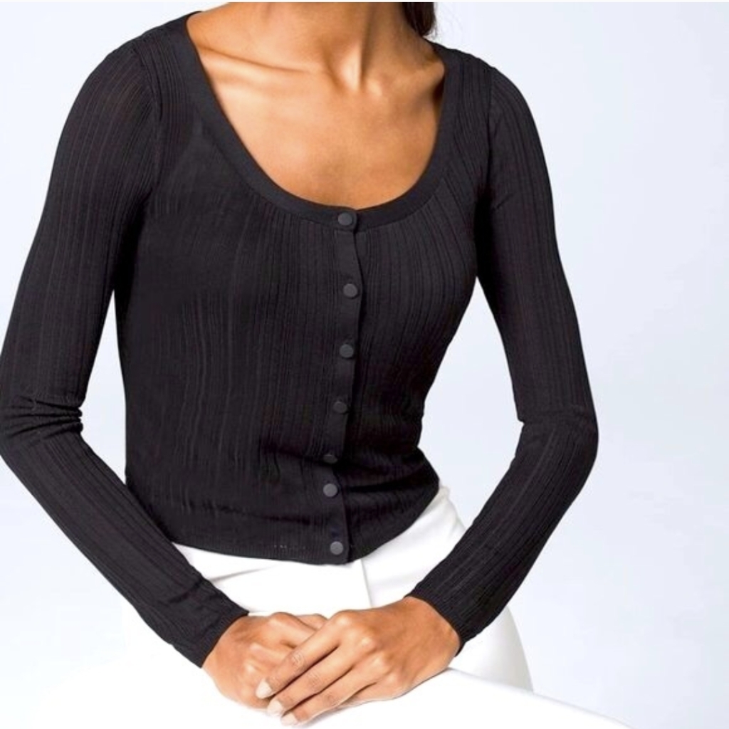 Whbm Scoop Neck Cardigan - Black Matte Buttons - S